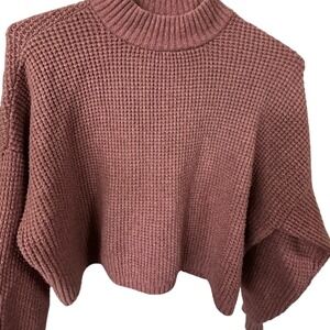 Waffle Knit Cropped Sweater Mock Neck Pullover‎ Casual Comfy Top